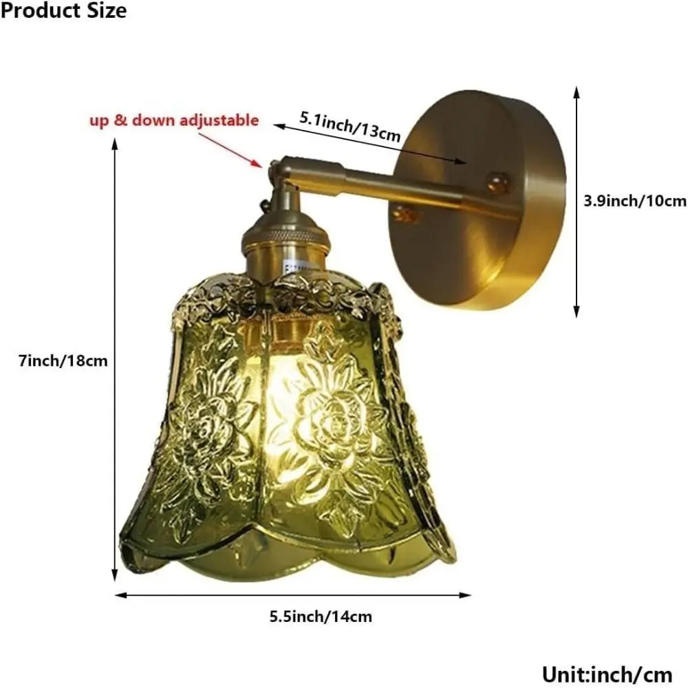 Flower Design LED Wall Light Green Glass Wrought Iron Bedside Wall Lamp E26/E27 Base Energy Saving Bathroom Mirror Light