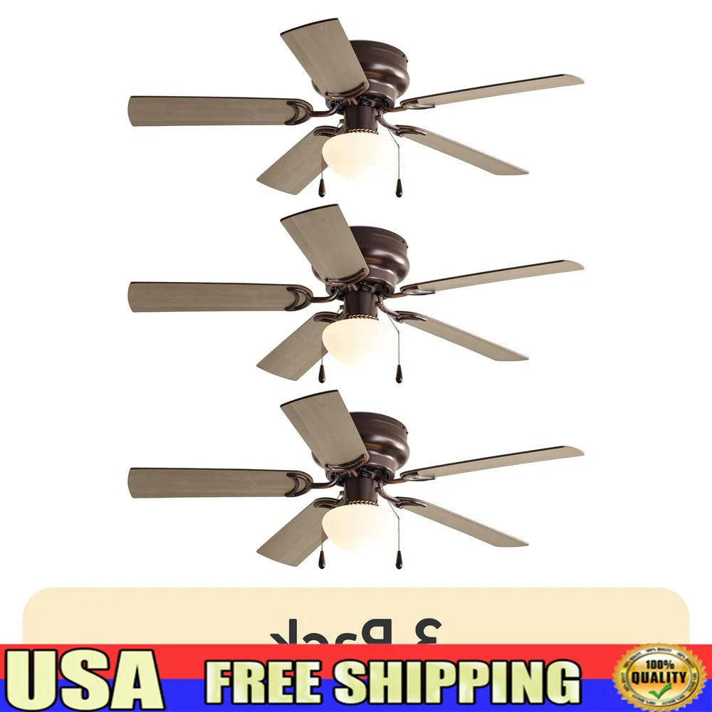 44 Inch Hugger Ceiling Fan with Light Kit 5 Reversible Blades Quiet 3 Speed Motor Indoor Use