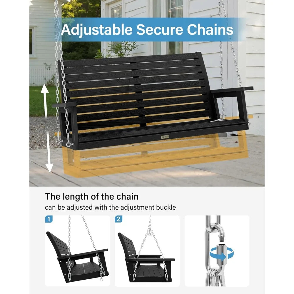 Hanging Porch Swing Outdoor,2-Seat Patio Swing Bench,All-Weather Swing Chair with Hanging Chains,Look Like Real Wood,for Garden