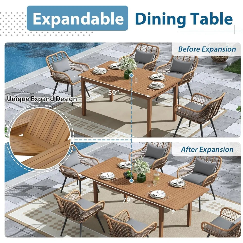 5 Pieces Outdoor Dining Set, Patio Table and Chairs Set for 4, Patio Outdoor Furniture Set with Extendable Dining Table fo