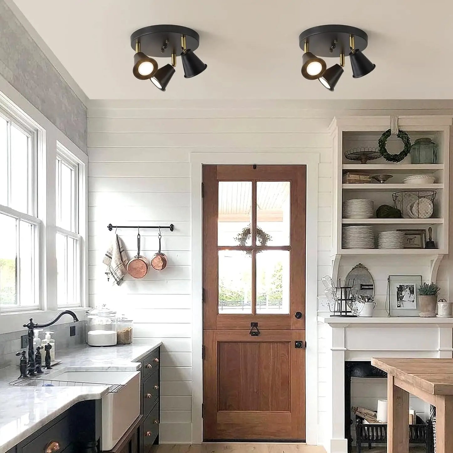 ndustrial 3-Light Adjustable Track Light - Black Flush Mount Ceiling Spotlight for Kitchen, Dining Room & Hallway w/ GU10 Bulbs