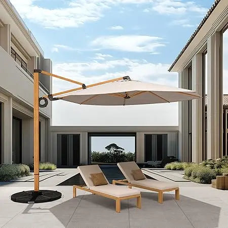 10FT Patio Umbrella, Aluminum Cantilever Umbrella with Round Canopy, Outdoor Offset Umbrella for Patio, Garden, Deck, Champagne