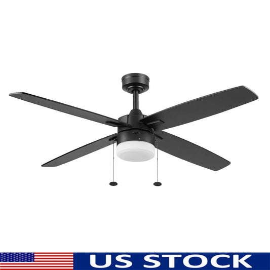52 Inch Black Indoor Outdoor Ceiling Fan with Light Dimmable 3 Speed Reversible Blades Pull Chains Quiet Air Circulation