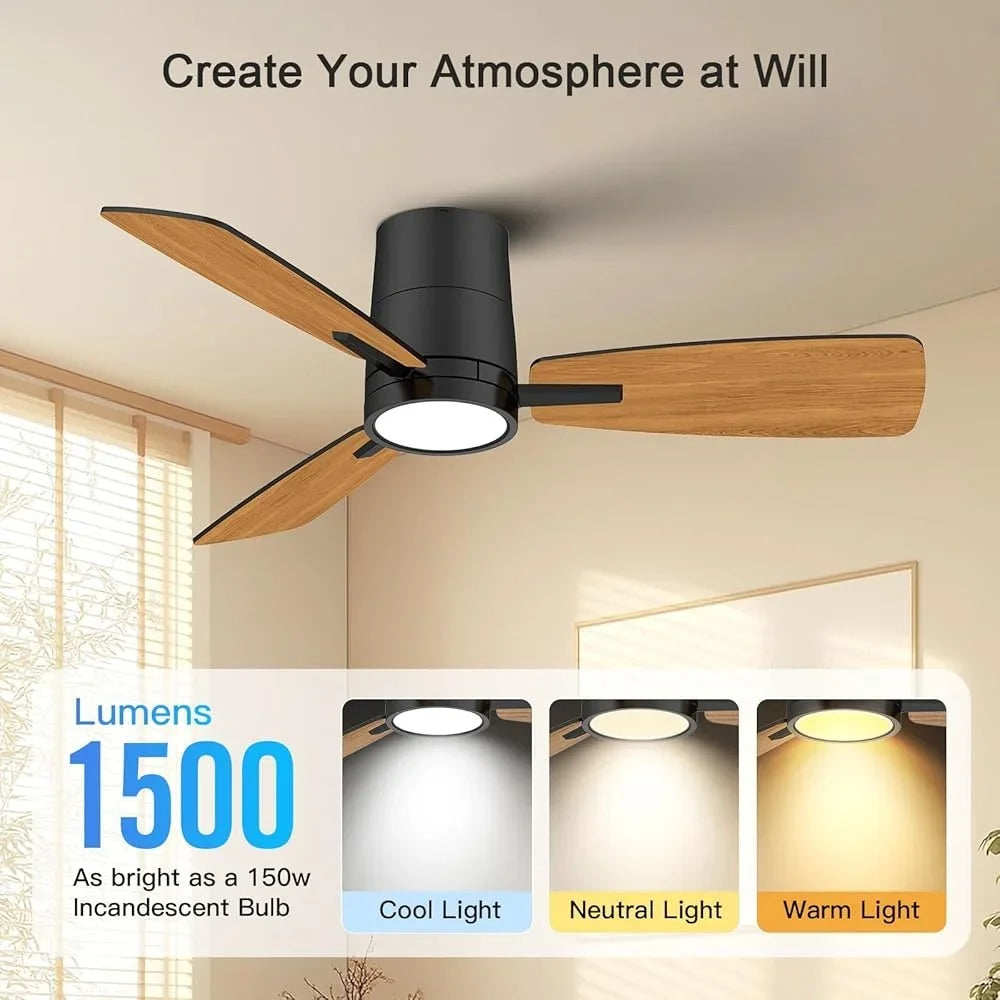 Modern Ceiling Fan with Lights Quiet Reversible Motor Energy Efficient 6 Speeds Timer Easy Installation High Airflow Low Noise