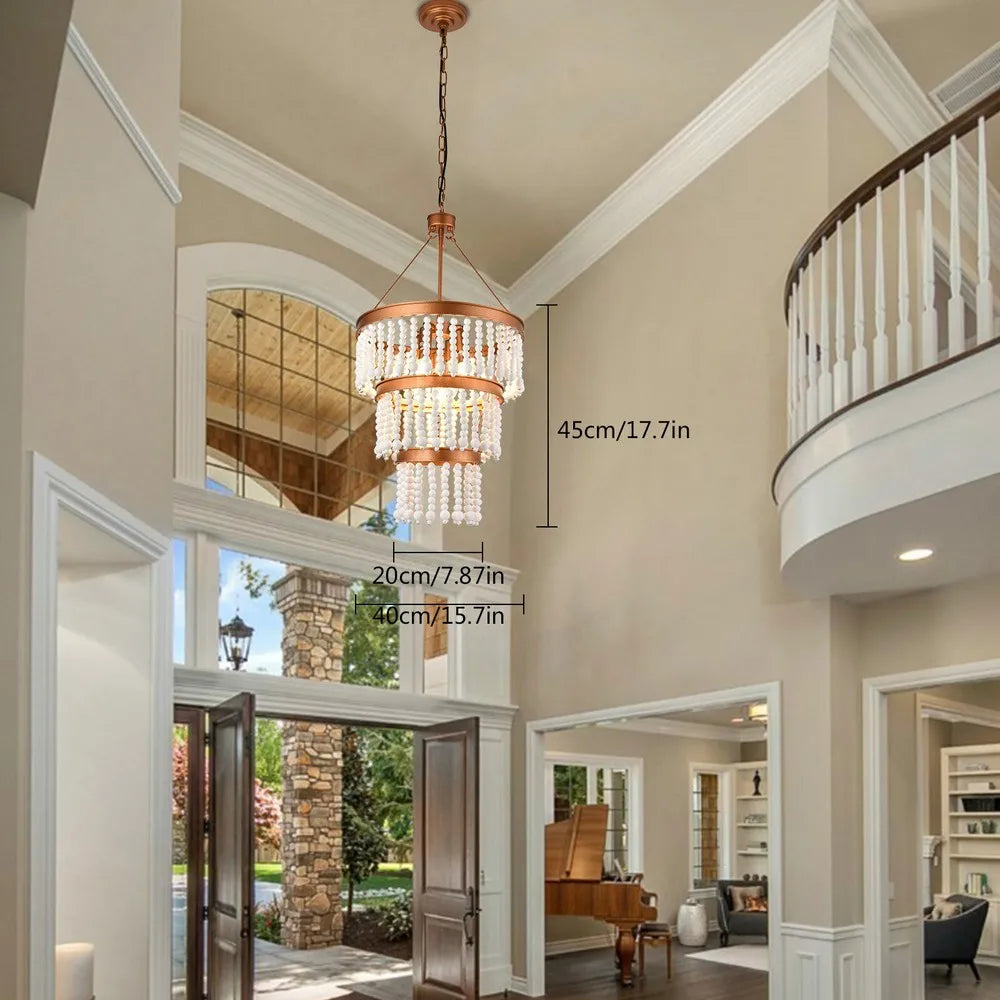 Wood Bead Chandelier Bohemia Style Kitchen Island Lighting for Entryway Bedroom Home Fixture