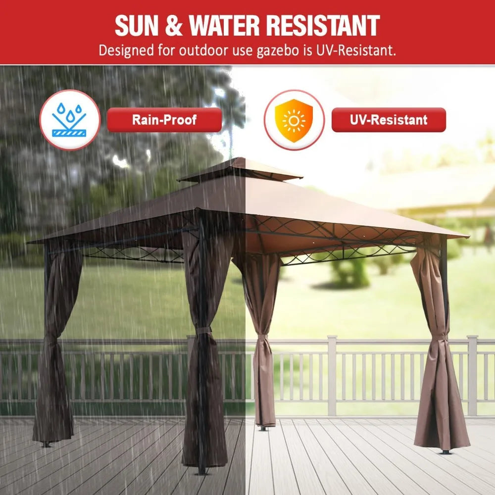 10'x10' Outdoor Patio Canopy Rain-Proof Pop Up Gazebo UV-Resistant Canopy Tent with Double Roof Tops Curtain for Backyard, Patio