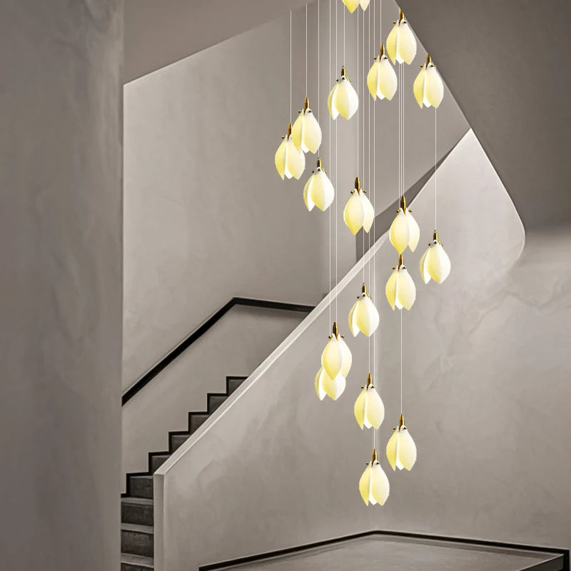 Modern Luxury Chandelier Staircase Duplex Loft Chandelier Lighting Villa Stair Pendant Light Minimalist Ceramic Hanging Lamp