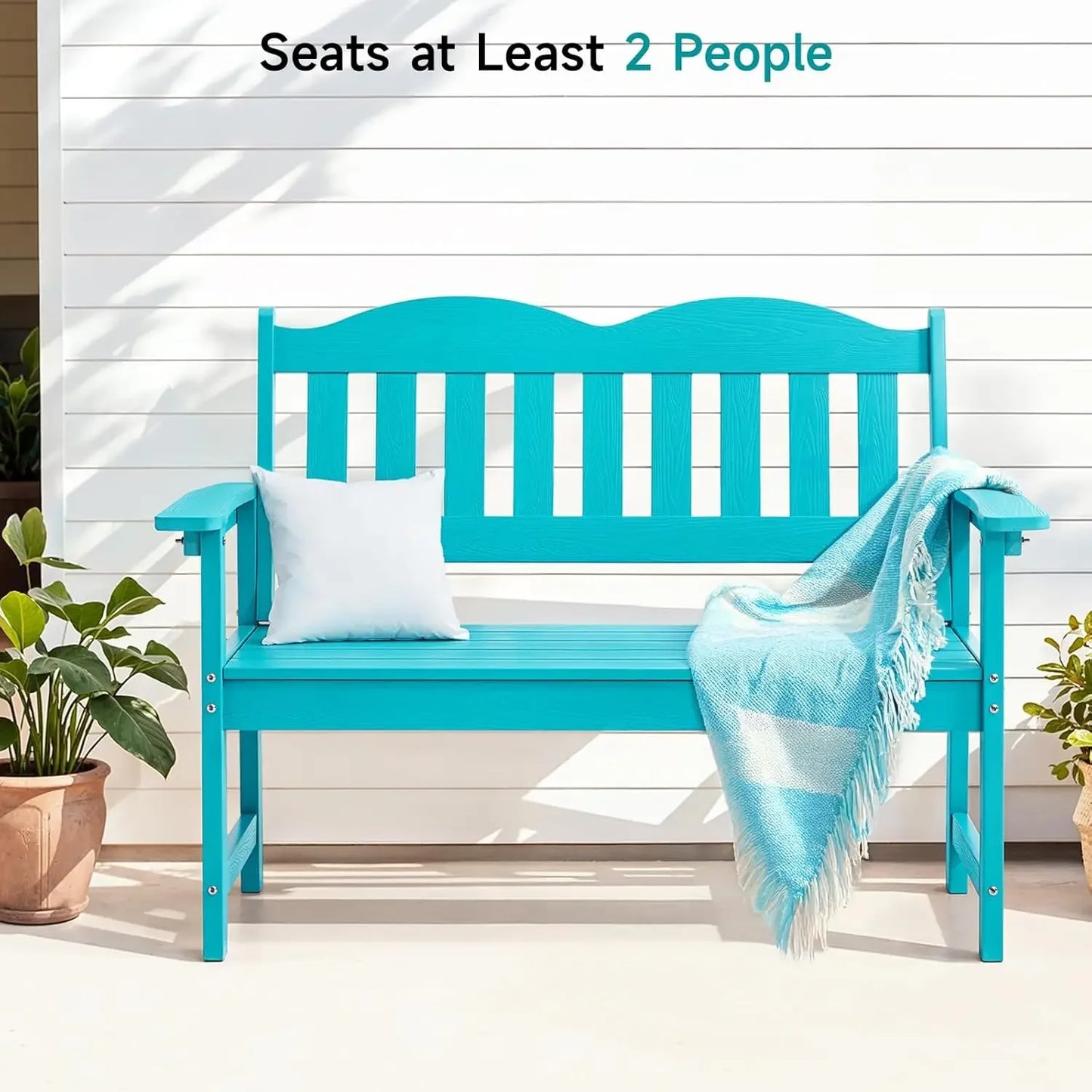 2-Person Poly Lumber Garden Bench with 800 lbs Weight Capacity, All-Weather Patio Bench with Armrests and Backrest