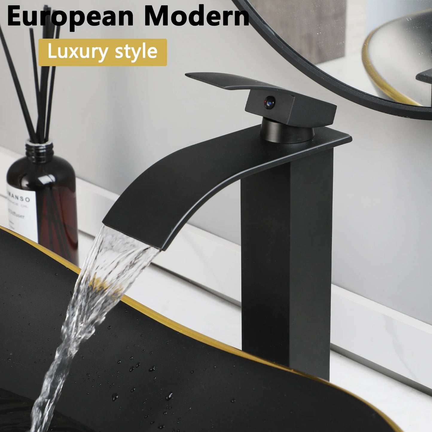 ZAPPO Matte Black Bathroom Sink Oval Large Porcelain Vessel Sink with Faucet Drain Combo Above Counter Wash Basin Sink bowl