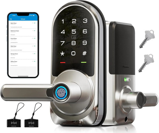 Veise RZ09 Smart Lock, 7-in-1 Keyless Entry with Handle Set, APP Control Fingerprint Deadbolt for Front Door