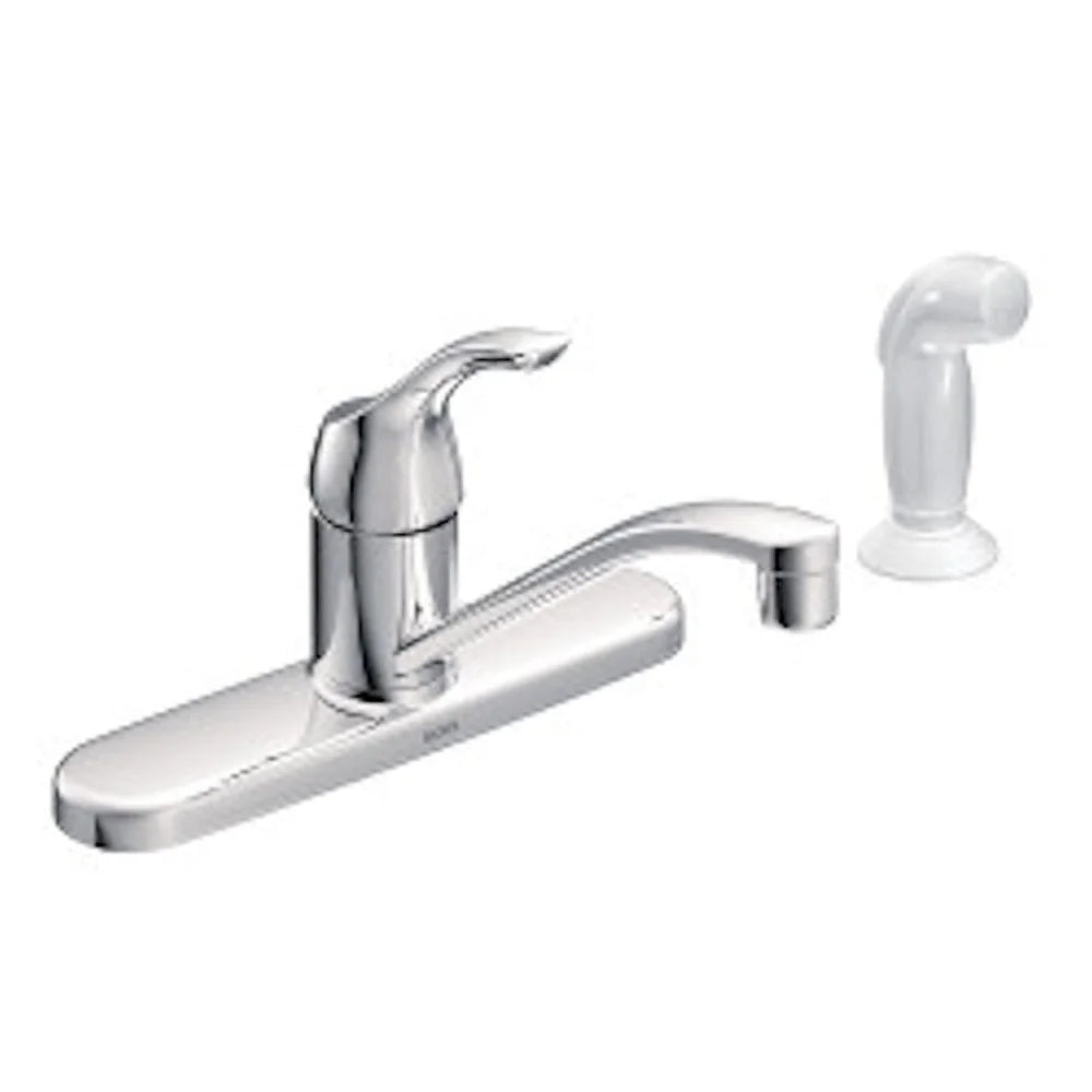 Classic One Handle Chrome Kitchen Faucet with Side Sprayer Low Arc Design Universal Fit ADA Compliant Easy Installation Modern