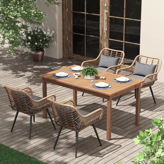 5 Pieces Outdoor Dining Set, Patio Table and Chairs Set for 4, Patio Outdoor Furniture Set with Extendable Dining Table fo
