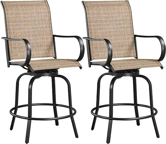 Patio Swivel Bar Stools Set of 2, All-Weather Outdoor High Bistro Stools for Outside, Beach, Lawn, Poolside and Garden, Brown