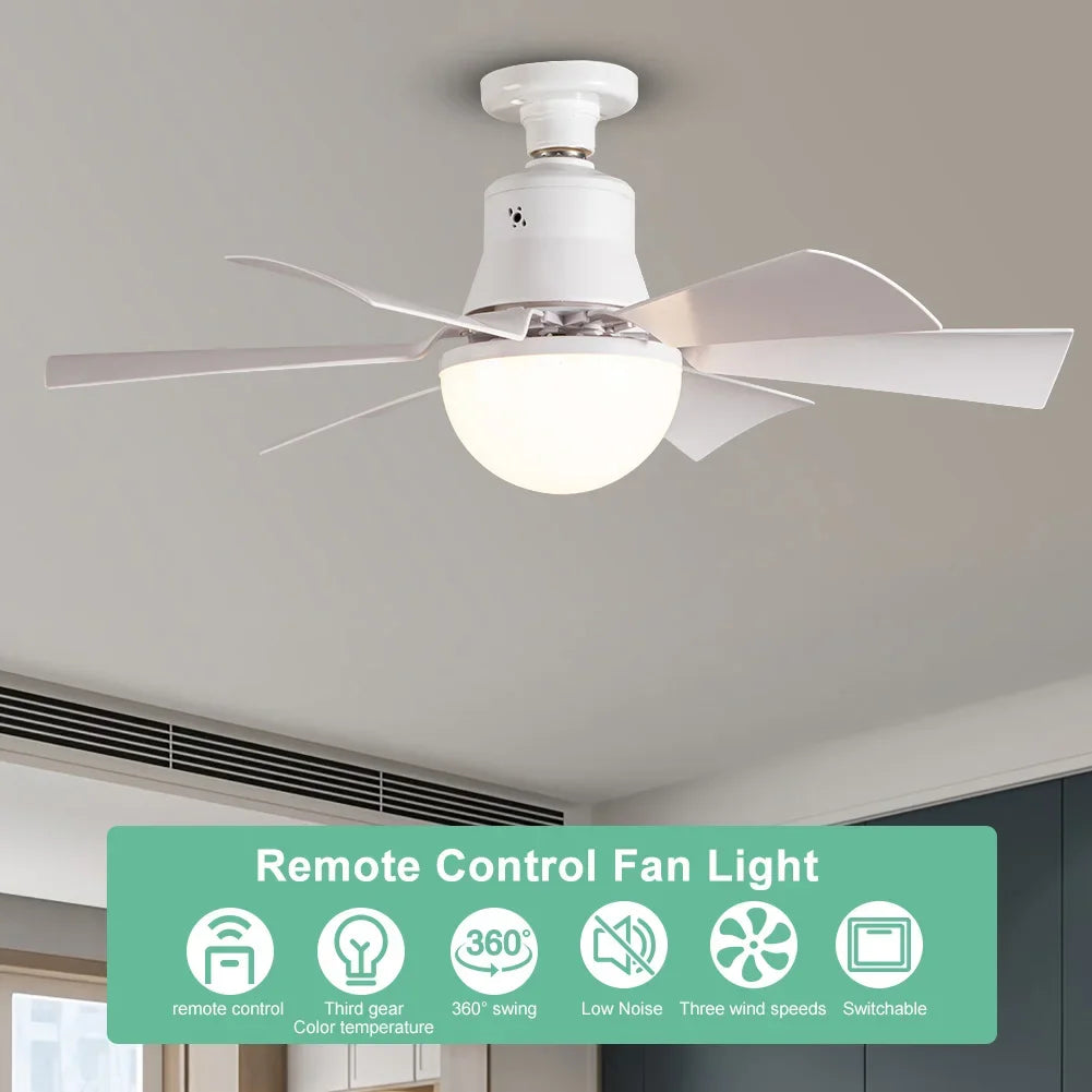 Ceiling Fan Light LED 30W Simple Lights with E27 Remote Control Timing Light Bulb for Home Living Room Decorative Fan Lighting