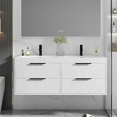 48" Bathroom Vanities Cabinet with Sink Combo, Wall Mounted Floating Cabinet W/Decor Line, Soft-Close System, 4 Extra Big Drawe
