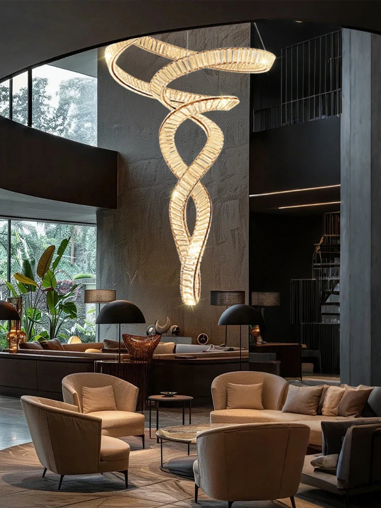 Nordic Simple Living Room Pendant Light High Quality Lobby Crystal Chandeliers Duplex Loft Hanging Lamp Villa Hall Chandelier