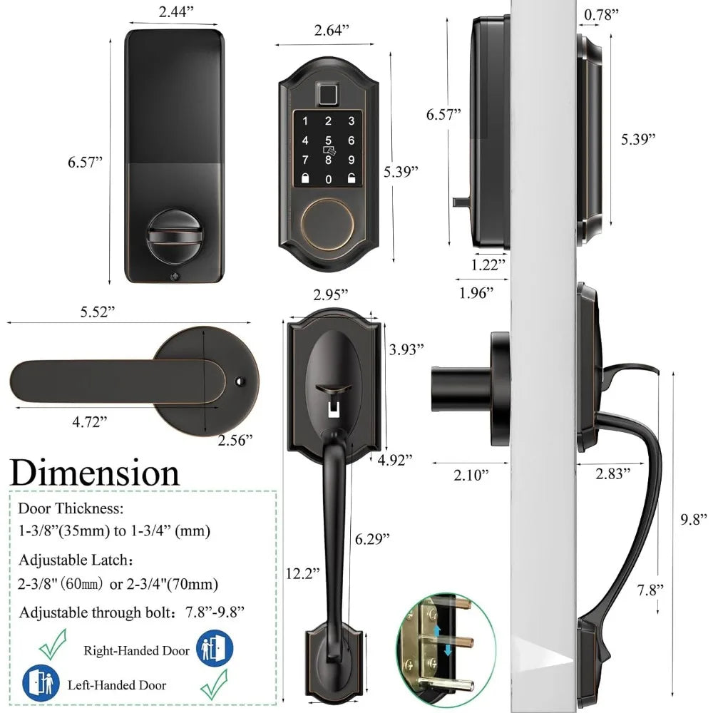 Smart Locks for Front Door, Keyless Entry Door Lock Deadbolt with Handle Set, Front Door Lockset, APP Control, Fingerprint Door