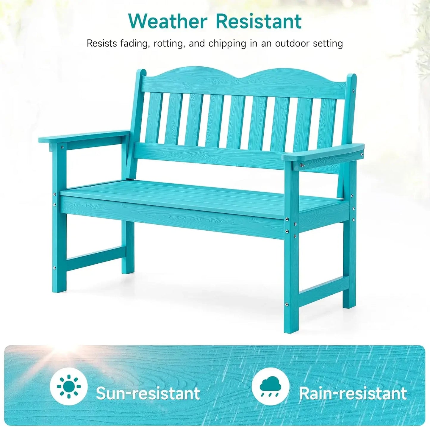 2-Person Poly Lumber Garden Bench with 800 lbs Weight Capacity, All-Weather Patio Bench with Armrests and Backrest