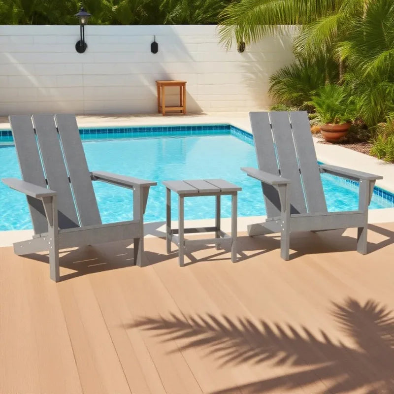 3 PCS All Weather Resistant Adirondack Chair,HDPE Adirondack Patio Chair with Wood-Texture Table,Lawn Chair for