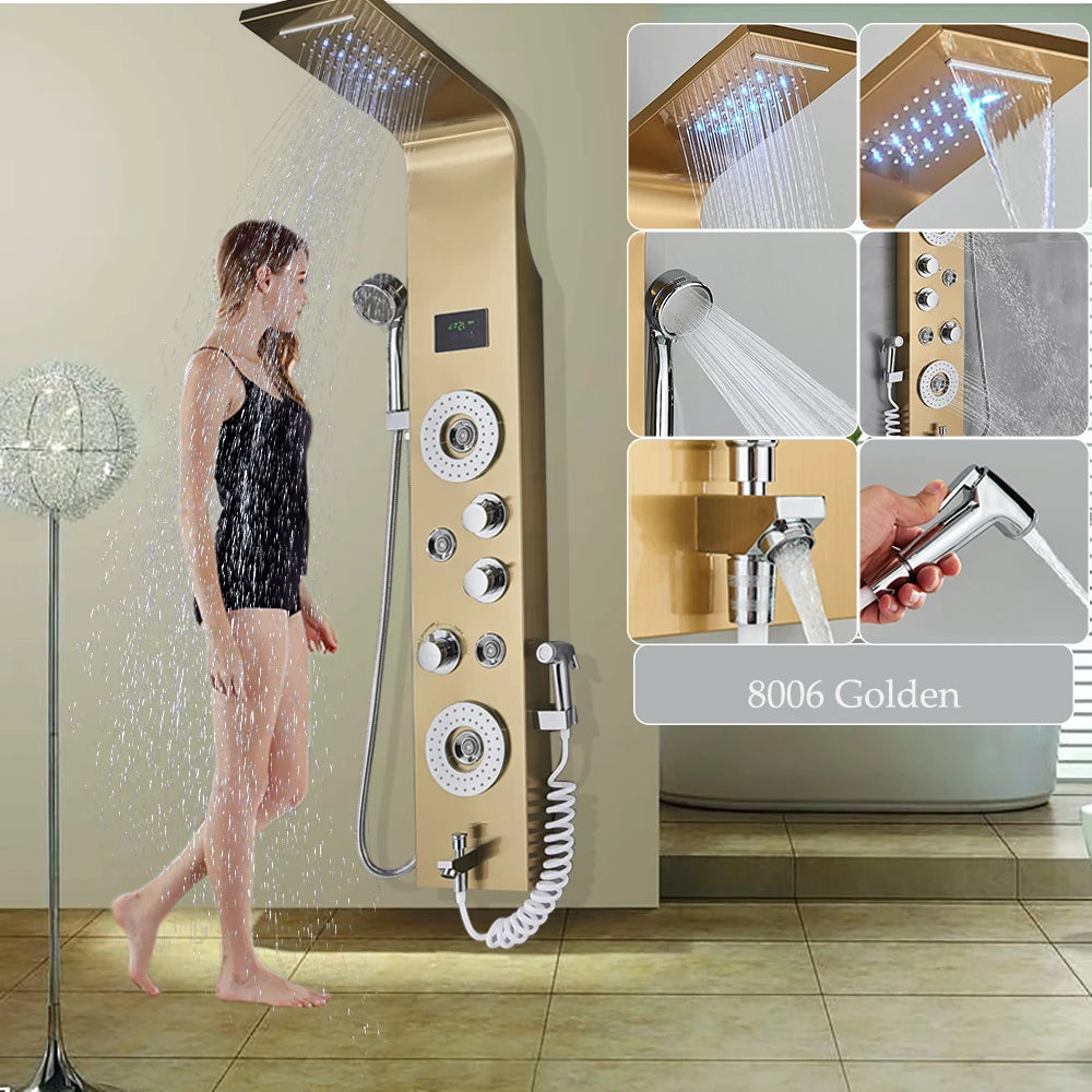 LED Shower Panel Six Functions Waterfall Shower Panel Bathroom Faucet Bathroom SPA Massage Jet Tub Mixer Massage Sprayer