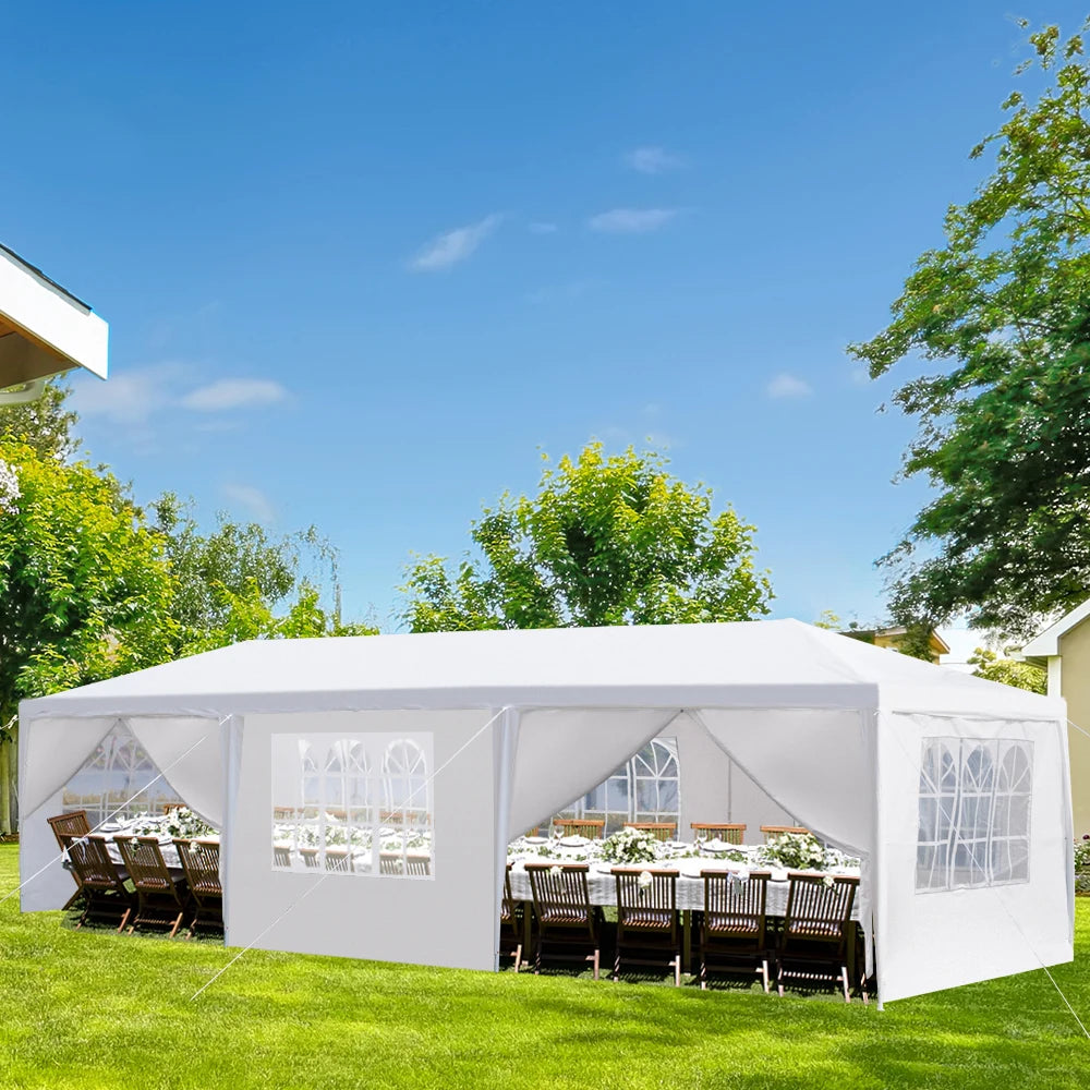 US Stock Wedding Gazebo10'x30' Outdoor Party Tent with 8 Removable Sidewalls, Waterproof Canopy Patio , White