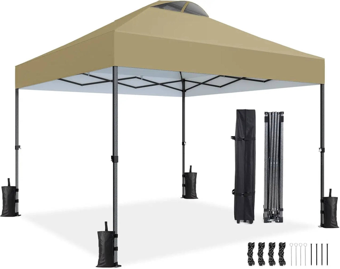 10x10ft 1-Person Setup Pop Up Canopy Tent - Easy Outdoor Sun Shade for Events, Parties, Camping, Gazebo with Wheel Cover Bag