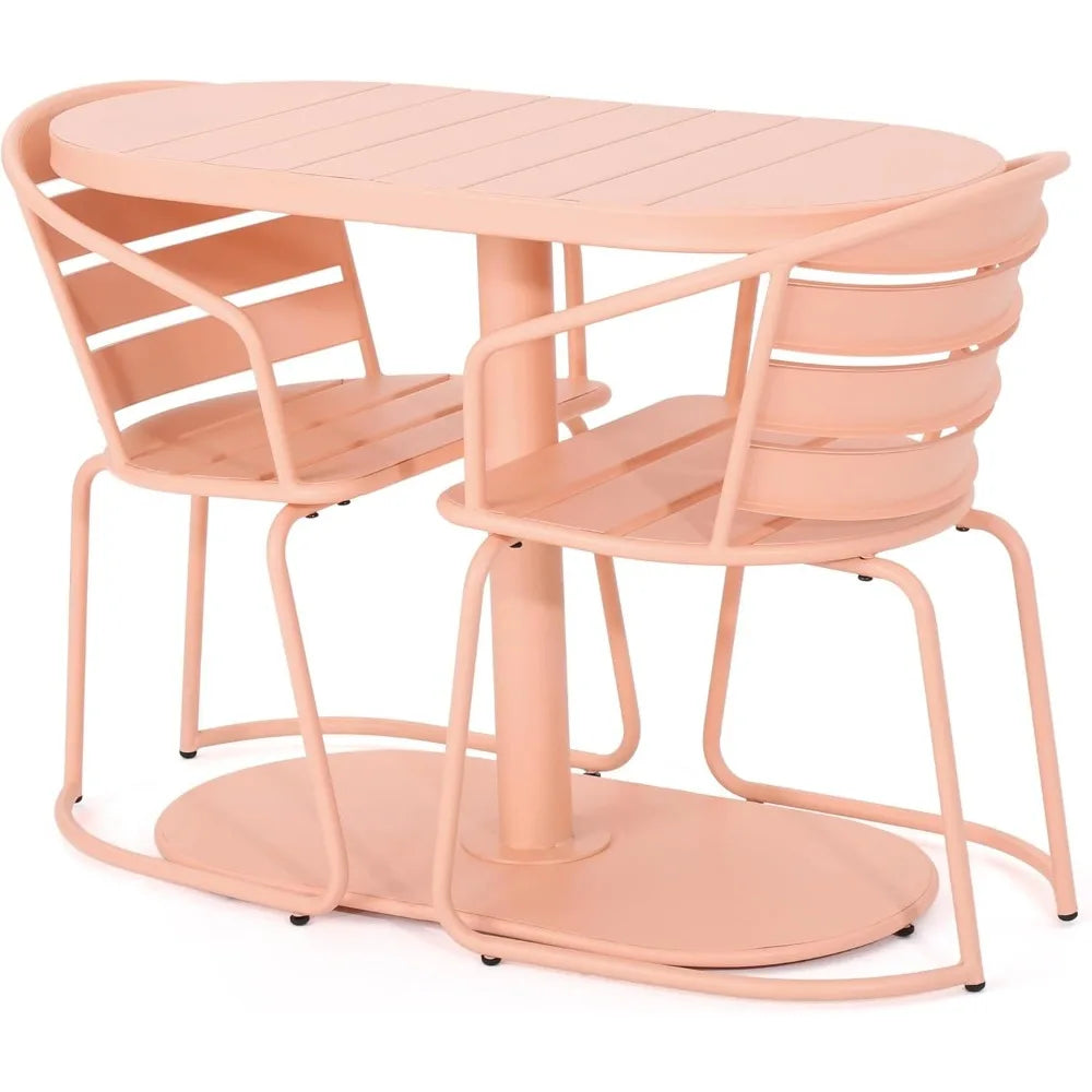 3-Piece Bistro Set, Outdoor Iron Dining Table and 2 Chairs, Modern Patio Furniture Set All-Weather Porch Chairs with Side Table