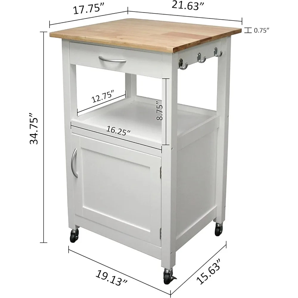 Kitchen Island Cart on Wheels with Drawer, Storage Cabinet, Shelf and Natural Solid Hardwood Top,
