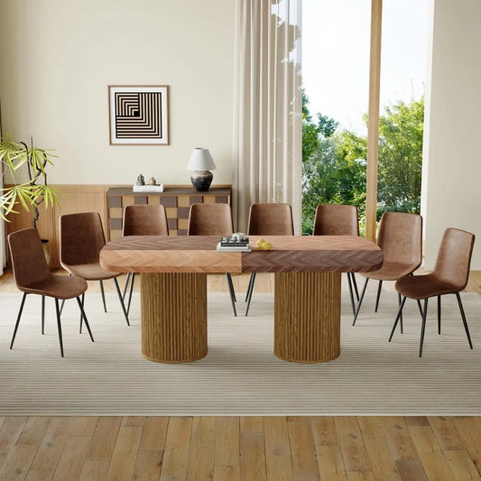 Dining Table Set for 8 - Large 79" Rectangular Kitchen Table Set for 8 with Cushioned Chairs,Modern Mid-Century Wood Dining Room