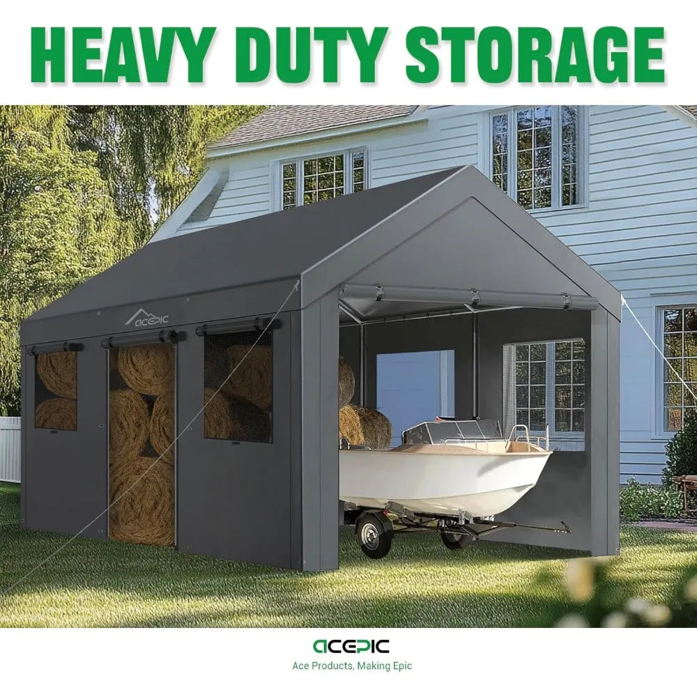 Carport 10x20ft Heavy Duty Carport Features Roll-up Windows & Doors, Portable Garage with UV Resistant Waterproof All-Season Tar