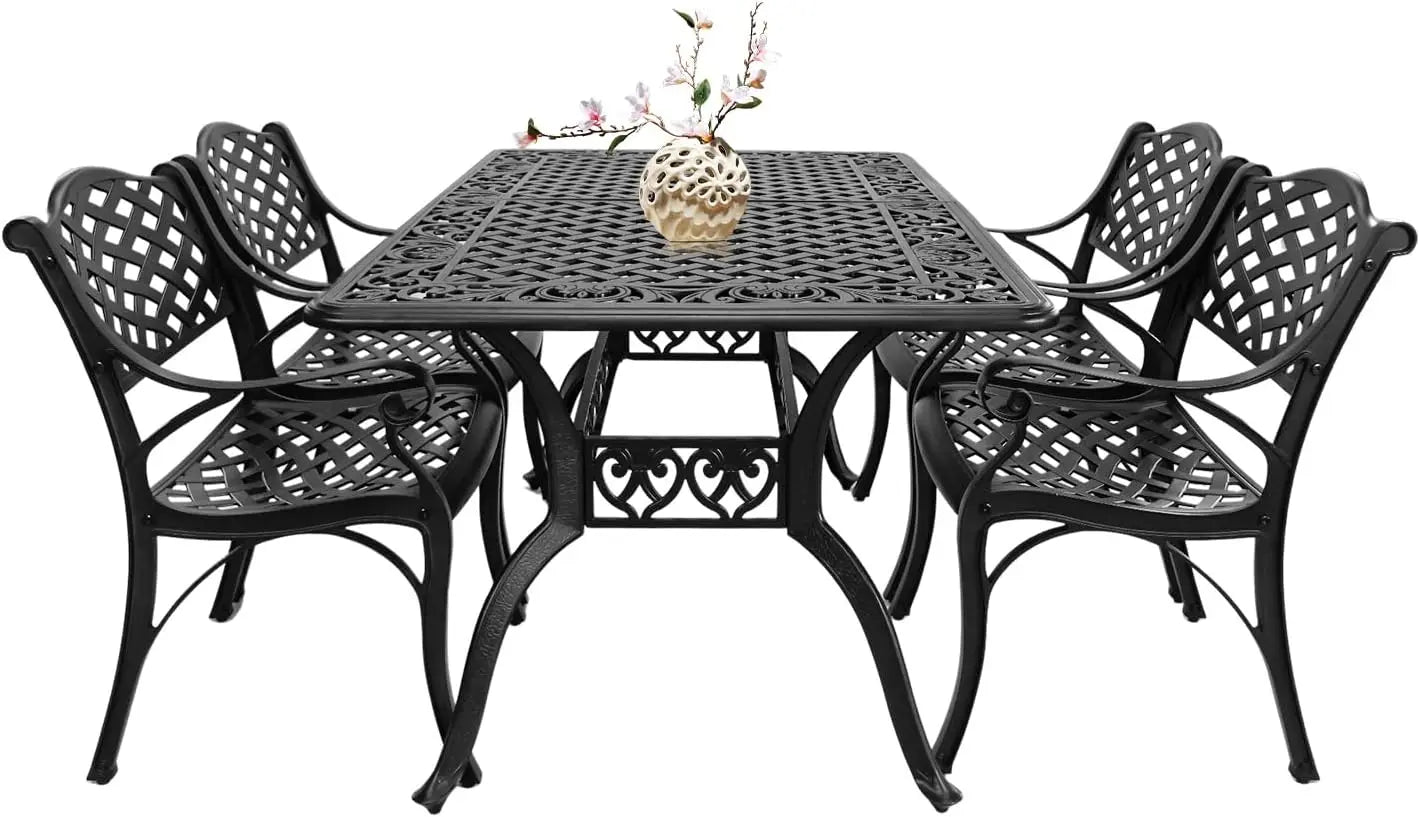 Cast Aluminum Outdoor Dining Set 5 Piece, Patio Dining Table and Chairs Set of 4, Garden Metal Conversation Table Set