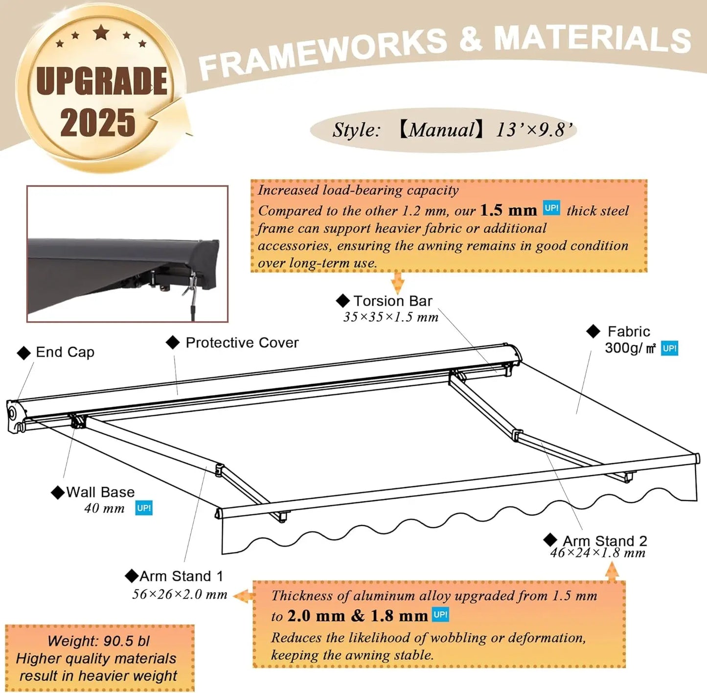 10'x8' retractable awning with protective shell - heavy-duty steel frame, uv block fabric for patio, window (black [protective c