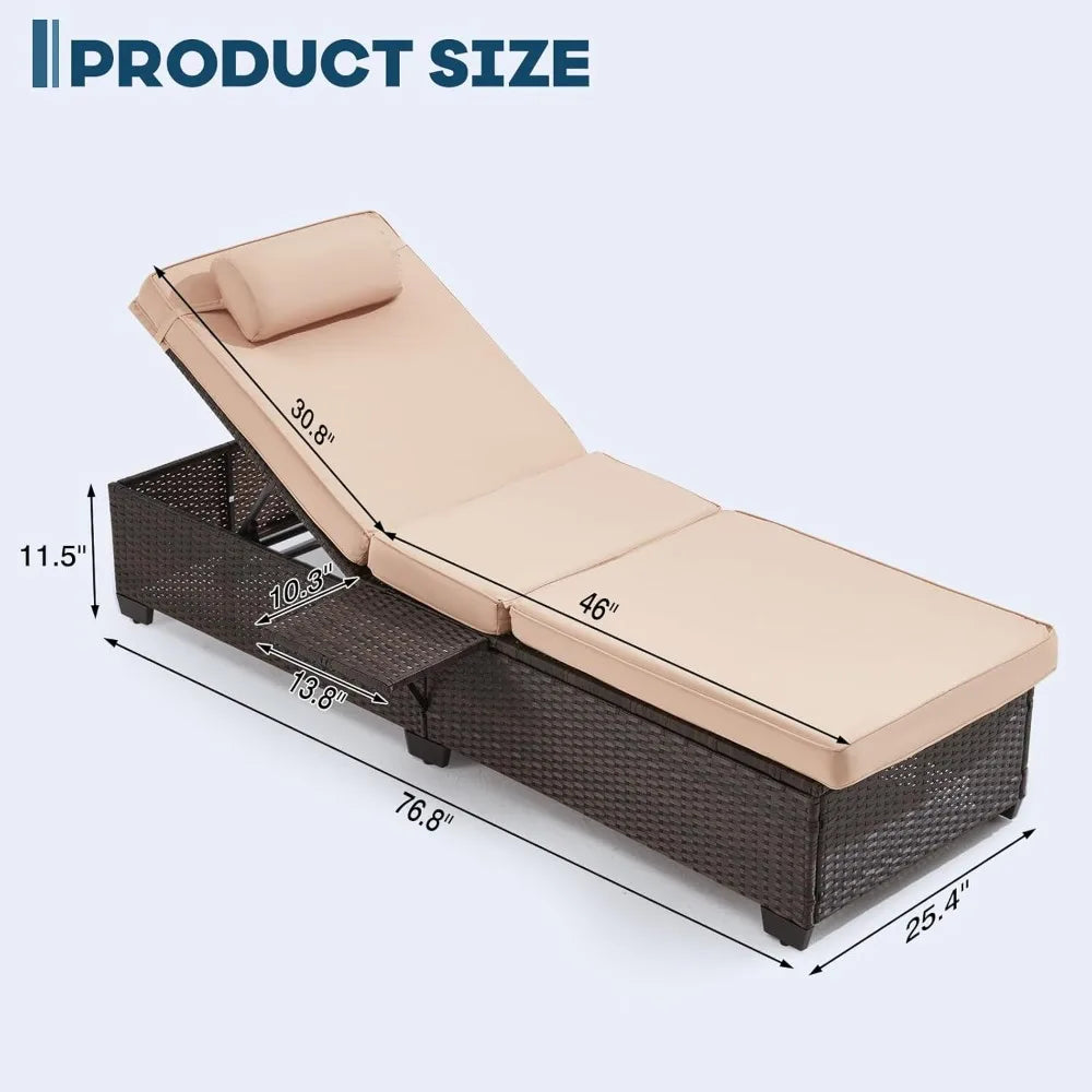 Outdoor Lounge Chairs, Pool Lounge Chairs Set of 2, Outdoor Chaise Lounge with Adjustable Backrest & Cup Holder,Khaki