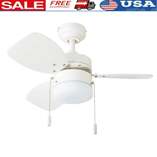 30 Inch Indoor Ceiling Fan Light 3 Blades Quiet Reversible Airflow Space Saving Dimmable Dual Mount Remote Compatible