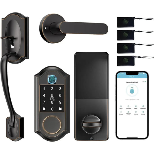 Smart Locks for Front Door, Keyless Entry Door Lock Deadbolt with Handle Set, Front Door Lockset, APP Control, Fingerprint Door