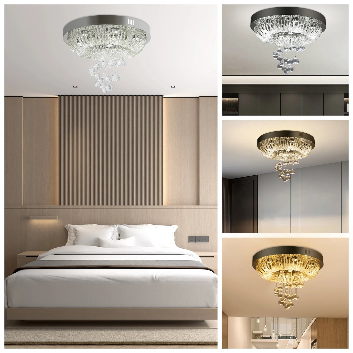 23.62*15.75in Crystal  Ceiling-Light with 3 Variable Light Colors, Modern Crystal Raindrop Chandeliers for Bedroom Living Room