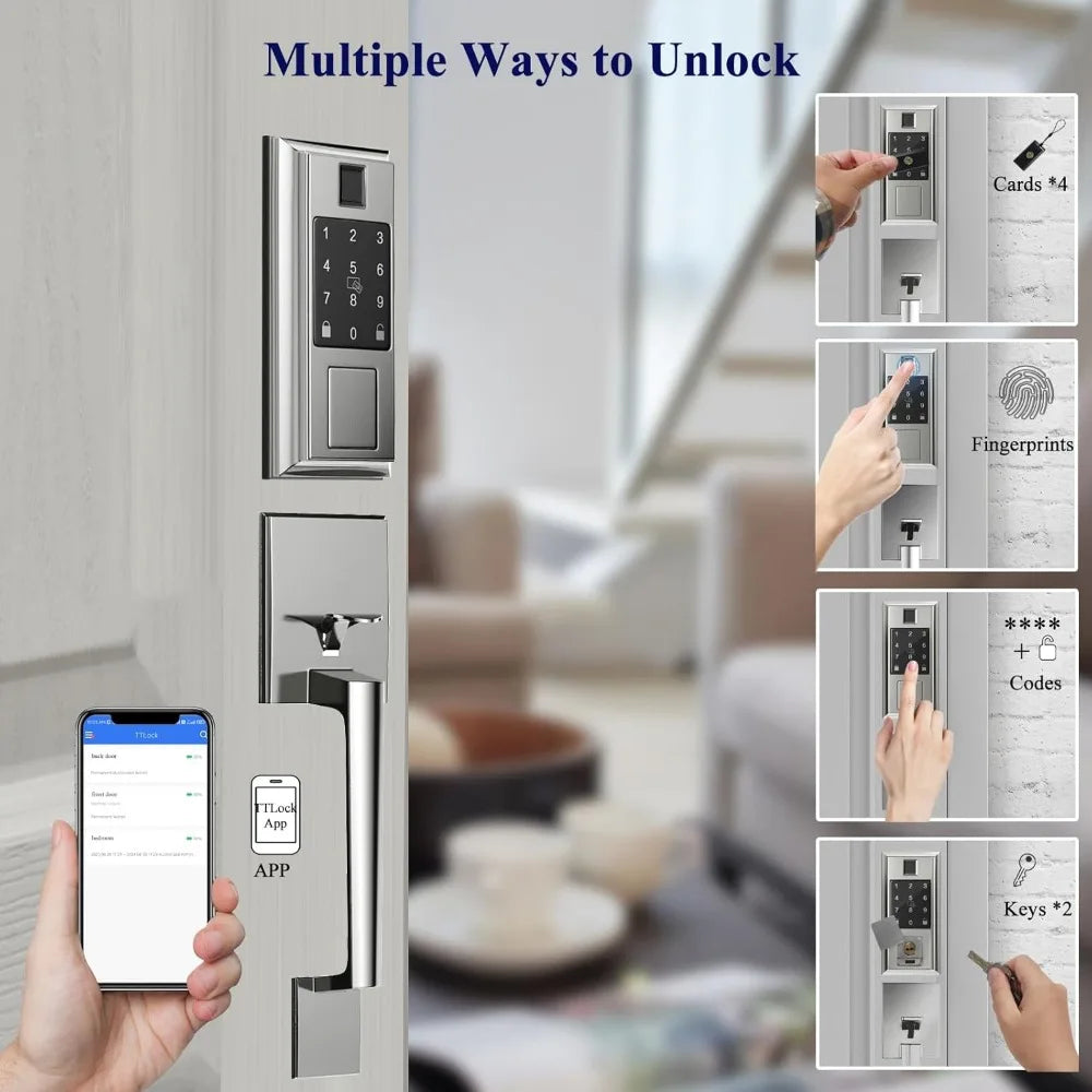 Smart Locks for Front Door with Lever Handle Set, Keyless Entry Door Lock, Fingerprint & App Control, Touchscreen Keypad Deadbol