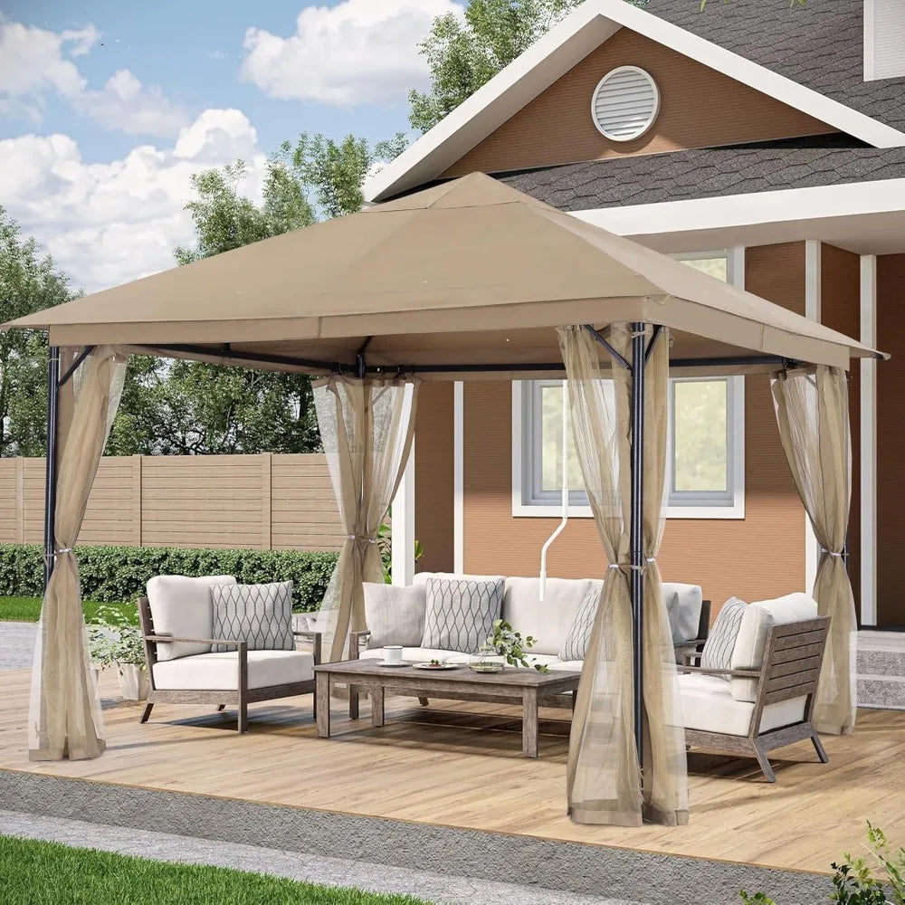 11x11FT Outdoor Patio Gazebo - Single Roof Canopy with Mosquito Netting, Sturdy steel frame, Rainproof and UV resistant Pergola