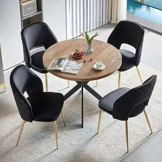 5-Piece Dining Table Set for 4 - Space Saving 37-Inch Round Table and Chairs, 4 Seaters Dining Set with Upholstered Dining Chai