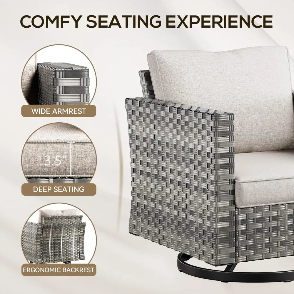 Patio Swivel Glider Chairs with Side Table Set Resin Wicker Swivel Gliding Chairs & Side Table 3PCS Patio Furniture