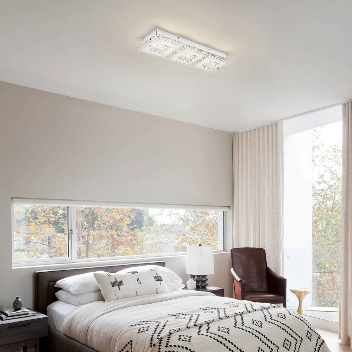 Modern LED Ceiling Lights Flush Mount 18.8in Light Fixtures Ceiling Mount for Living Room 4000K Crystal Ceiling Light