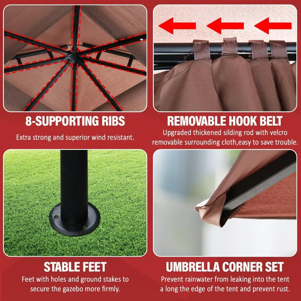 10'x10' Outdoor Patio Canopy Rain-Proof Pop Up Gazebo UV-Resistant Canopy Tent with Double Roof Tops Curtain for Backyard, Patio