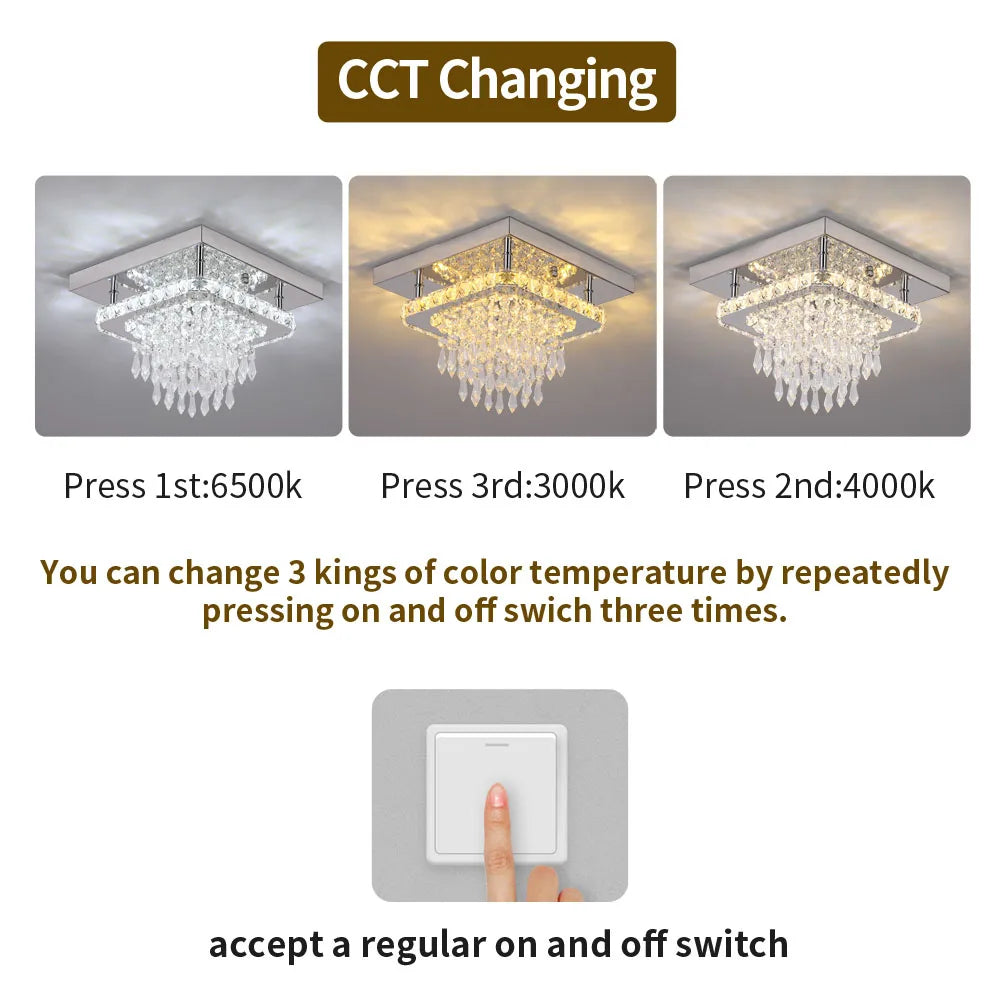 Ceiling Lamp Led Modern Chandelier Pendant Light Drop Crystal Square Design Living Dining Room Home Decor Indoor Hanging Fixture