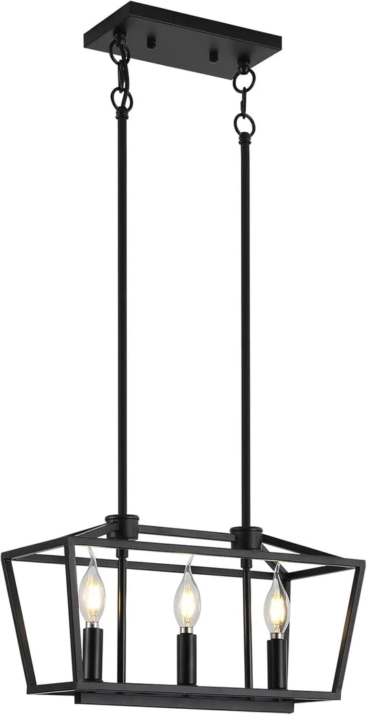 3-Light Modern Farmhouse Chandelier - Black Adjustable Pendant for Dining Table & Kitchen Island