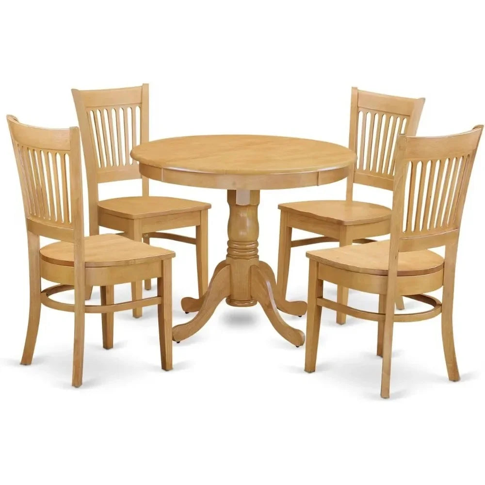 5 Piece Dining Set Includes a Round Dining Room Table with Pedestal and 4 Wood Seat Chairs, 36x36 Inch