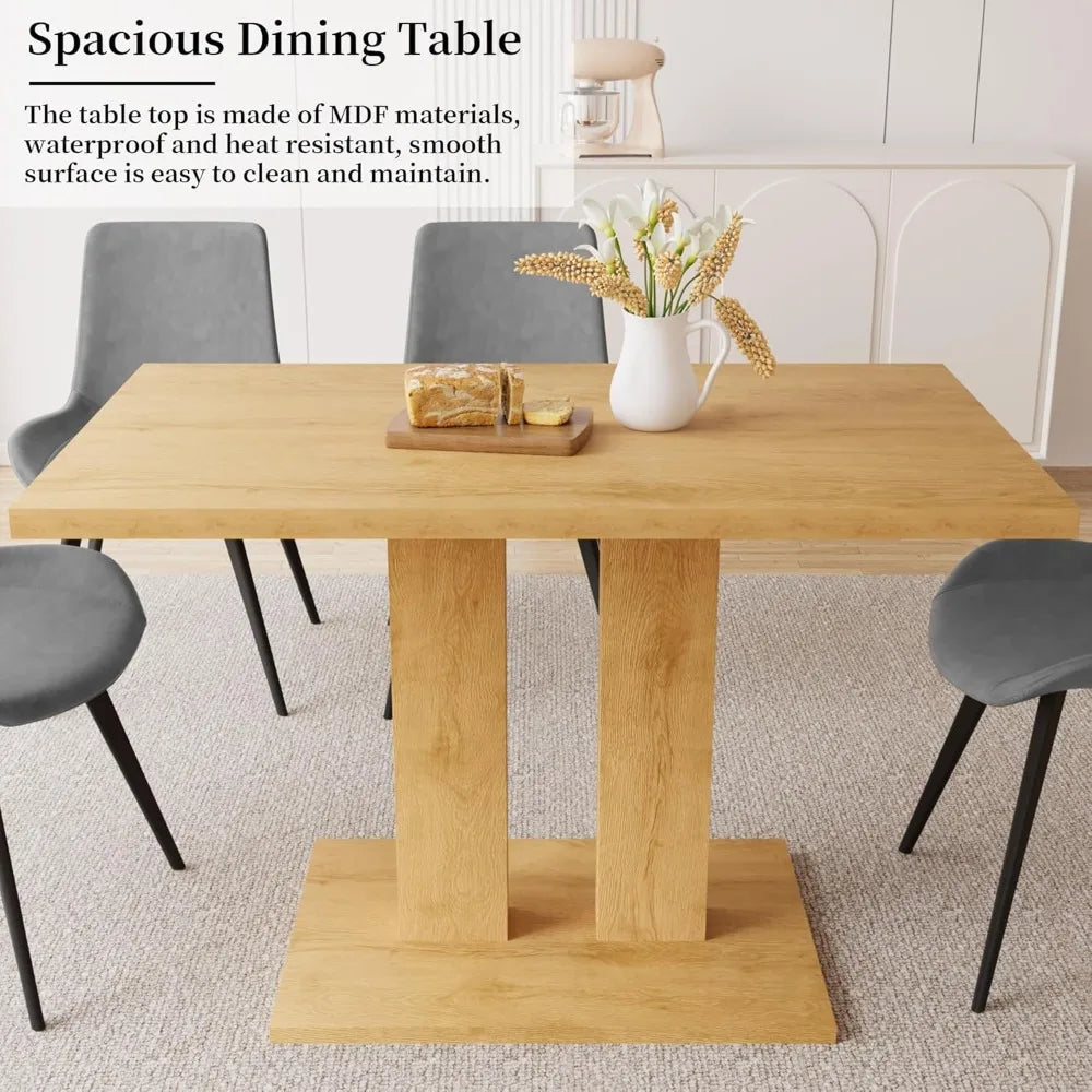 Dining Table Set – 46" Modern Oak Table with 4 Faux Leather Chairs, Rectangular Kitchen & Dining Set