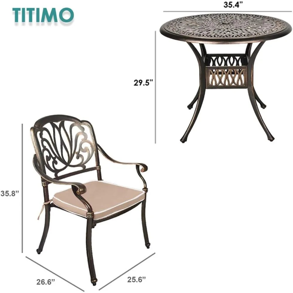 3 Piece Patio Dining Set, All-Weather Outdoor Cast Aluminum Patio Furniture Conversation Set Includes Round Table and Chairs wi