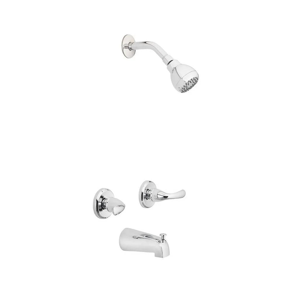 Two Lever Tub Shower Faucet Solid Brass Valve Ceramic Disk Cartridges ADA Compliant Diverter Tub Spout Showerhead Drip Free