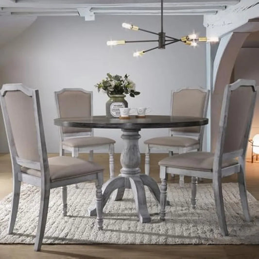 5-Piece Wood Dining Romm Table Set for 4 ,Industrial Rustic Farmhouse Round Dining Table for 6 and 4 High Back Upholstered Chair