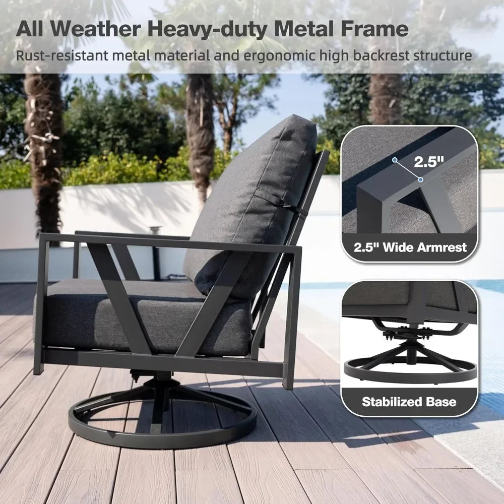 Outdoor Patio Swivel Rocking Chairs Set, 3 Pieces Outdoor Bistro Set with Coffee Table – for Balcony, Yard & Deck Use